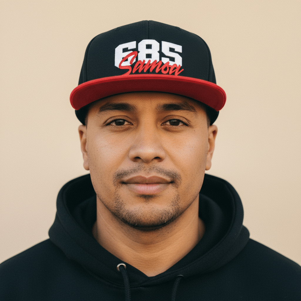 Flat Bill Snapback Hat - 685 Samoa - White & Red Embroidery - AU/NZ/USA - The Koko Samoa