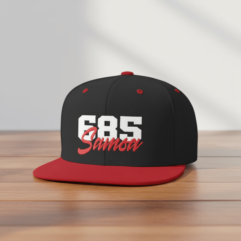 Flat Bill Snapback Hat - 685 Samoa - White & Red Embroidery - AU/NZ/USA - The Koko Samoa