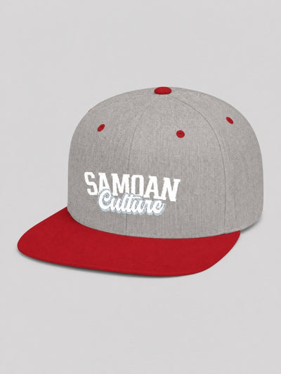 Flat Bill Snapback Hat - Samoa Culture - White & Grey Embroidery