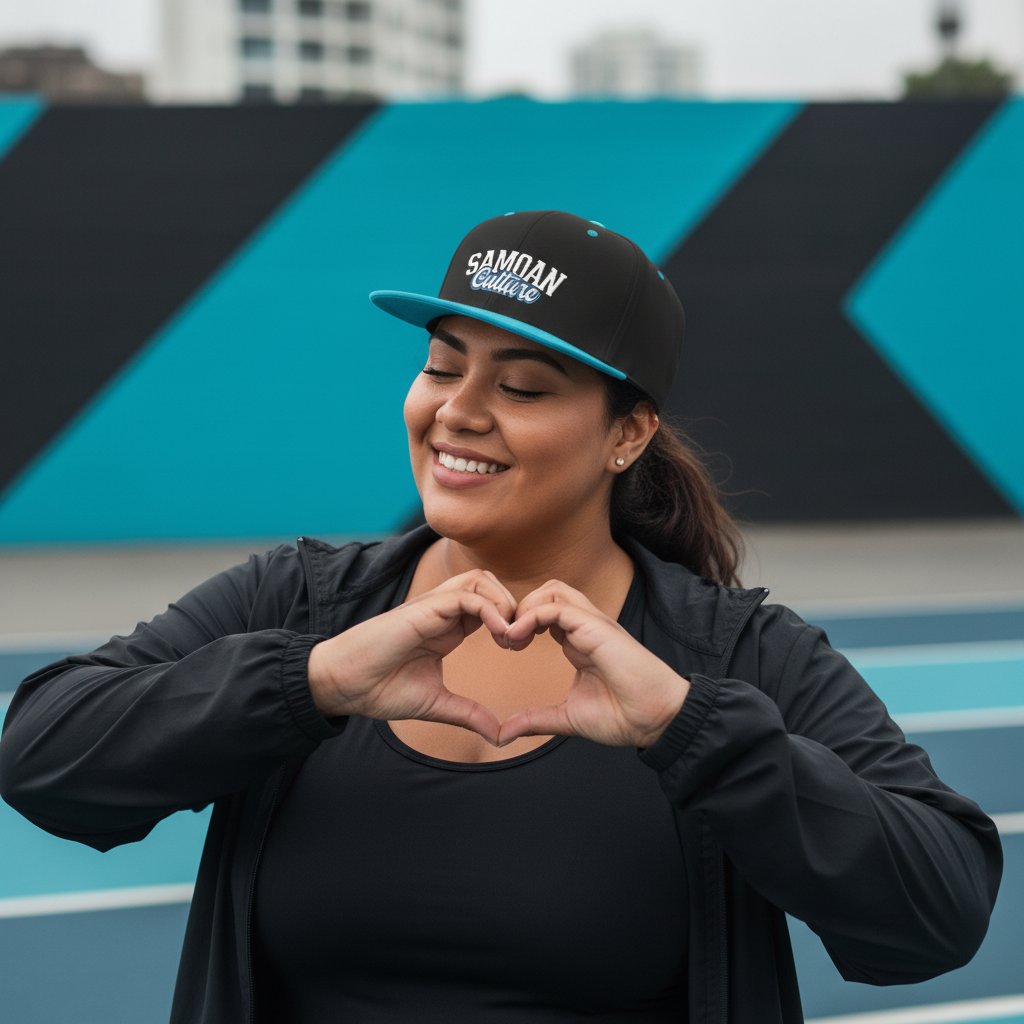 Flat Bill Snapback Hat - Samoan Culture - Blue White Embroidery - AU/NZ/USA - The Koko Samoa