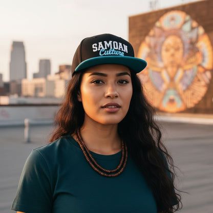 Flat Bill Snapback Hat - Samoan Culture - Blue White Embroidery - AU/NZ/USA - The Koko Samoa