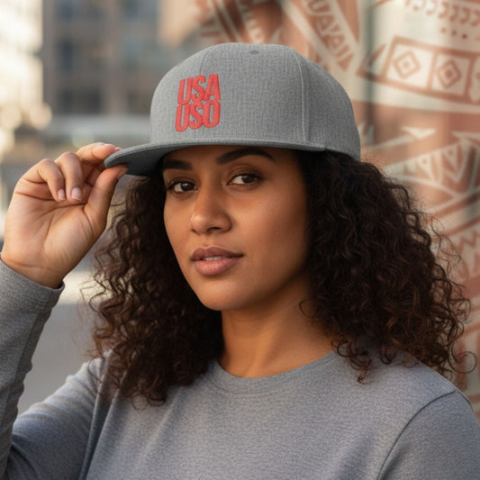 Flat Bill Snapback Hat — USA USO - Red Embroidery - AU/NZ/USA - The Koko Samoa