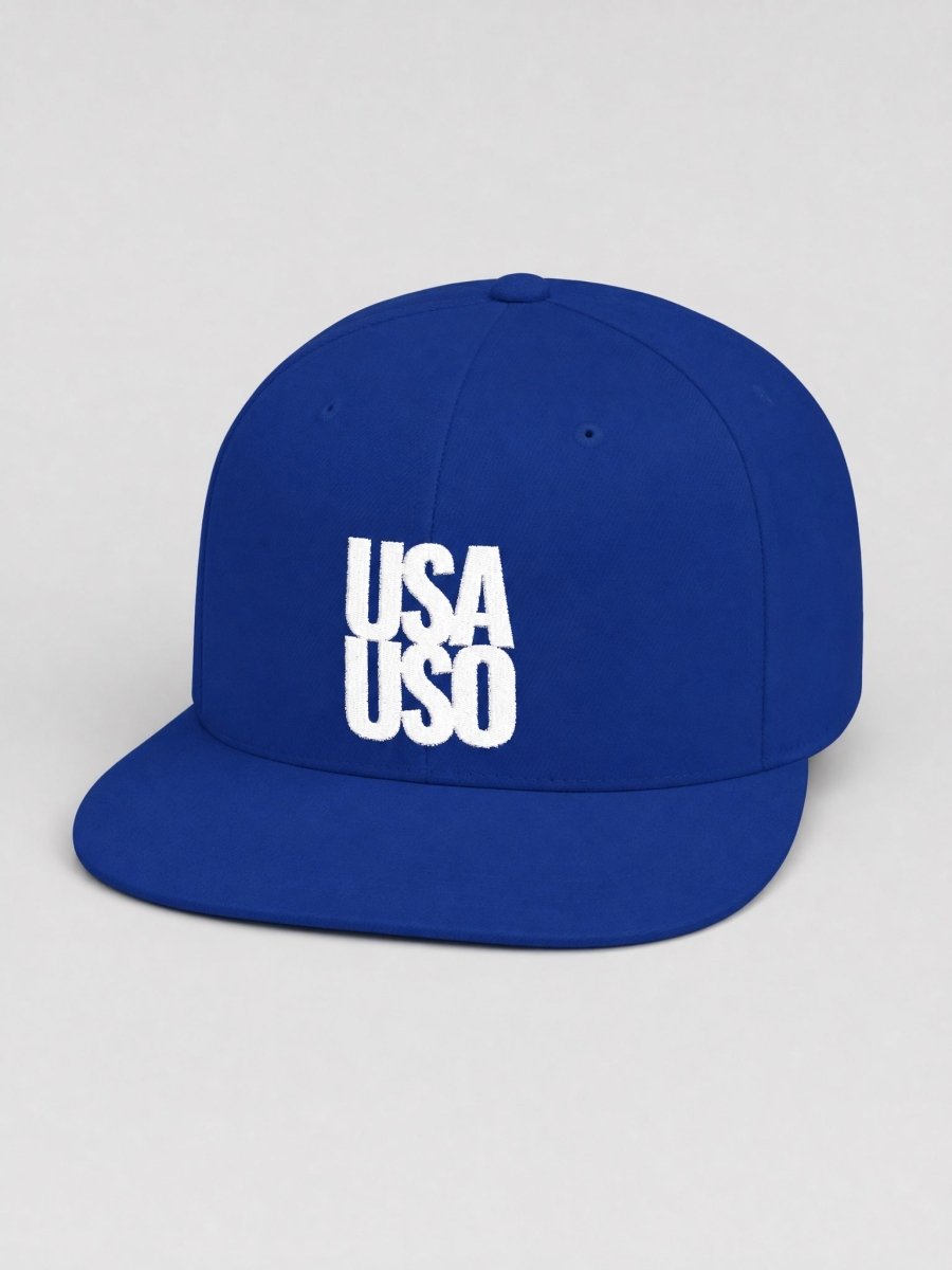 Flat Bill Snapback Hat — USA USO - White Embroidery - AU/NZ/USA - The Koko Samoa