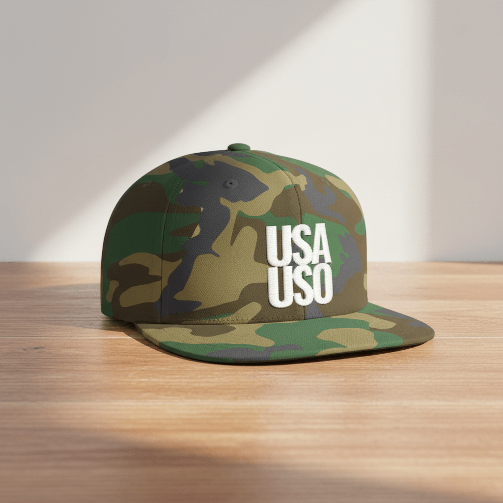 Flat Bill Snapback Hat — USA USO - White Embroidery - AU/NZ/USA - The Koko Samoa