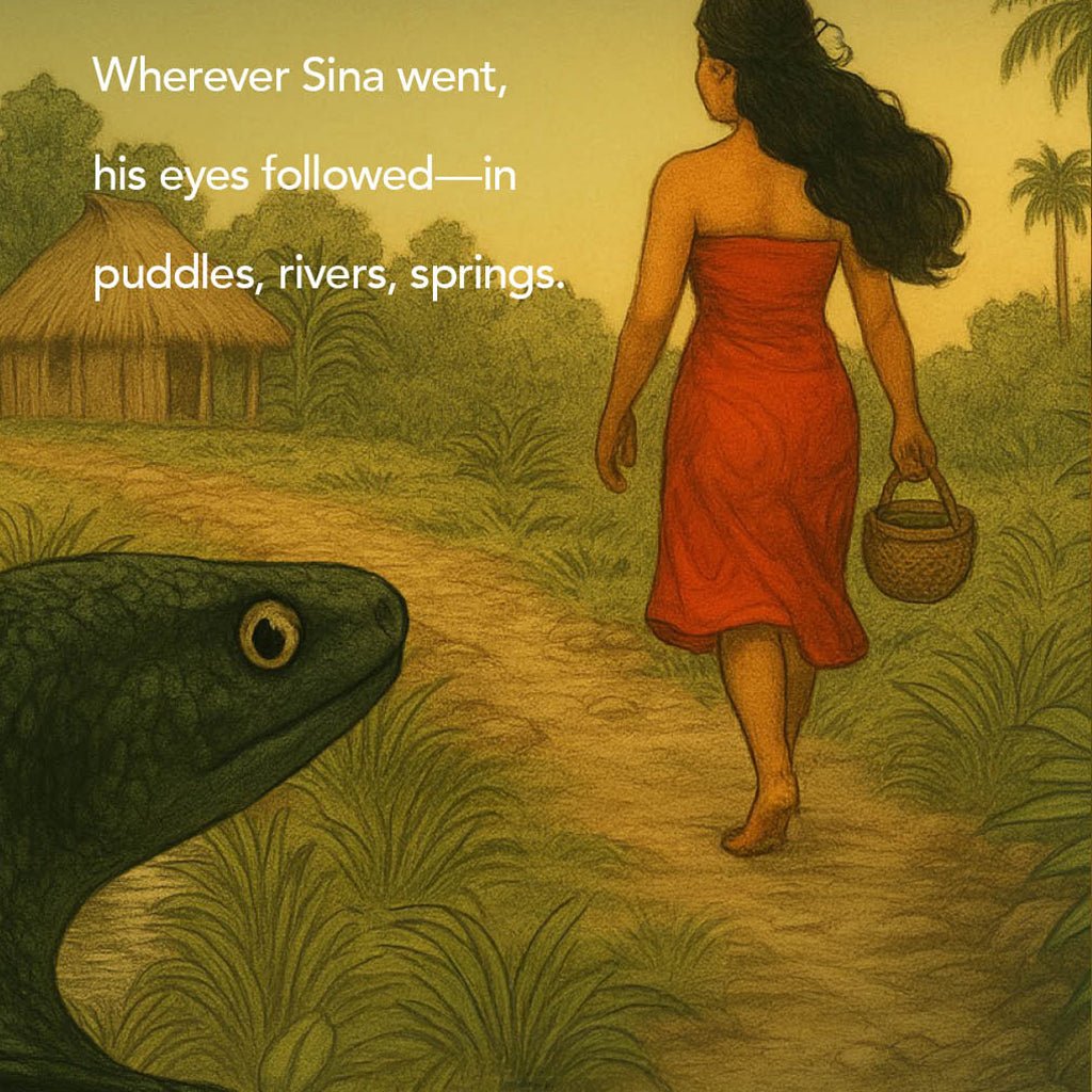 E-Book titled Sina and The Eel by The Koko Samoa, featuring colorful cover art with an eel illustration.