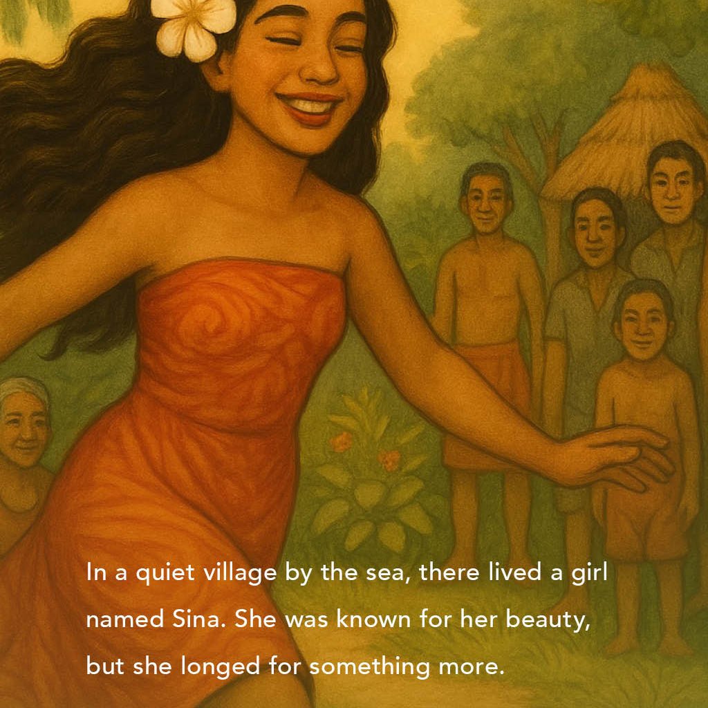 E-Book titled Sina and The Eel by The Koko Samoa, featuring colorful cover art with underwater scenes and characters.