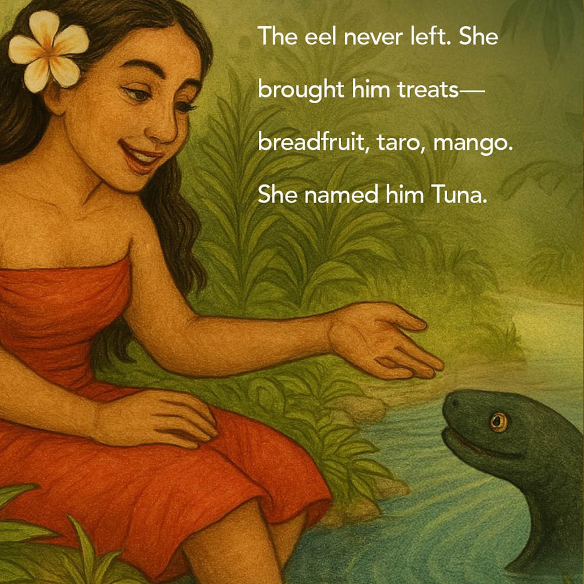E-Book titled "Sina and The Eel" by The Koko Samoa, featuring colorful cover art with illustrations of Sina and an eel.