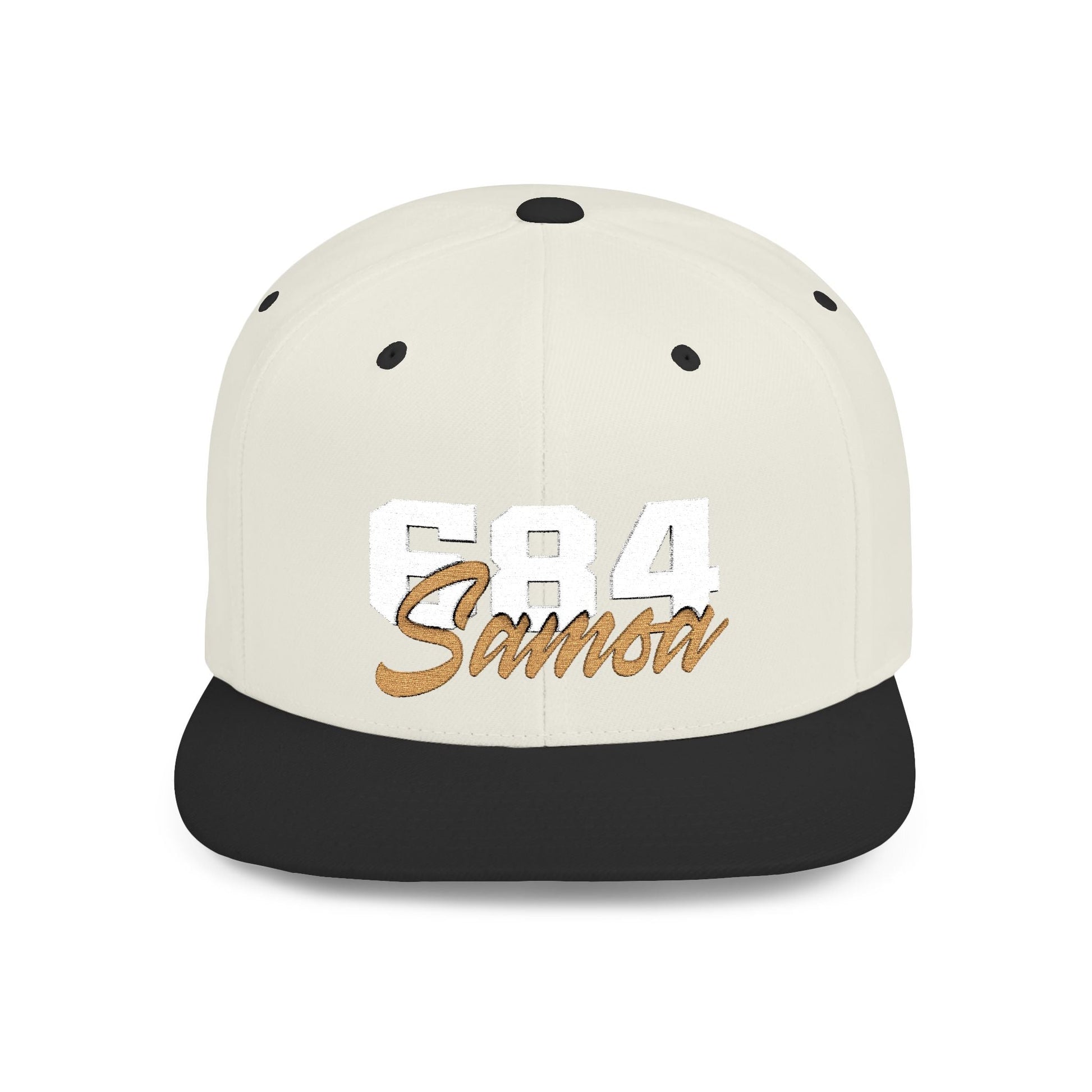 Flat Bill Snapback Hat - 684 Samoa - White & Gold Embroidery - AU/NZ/USA - The Koko Samoa