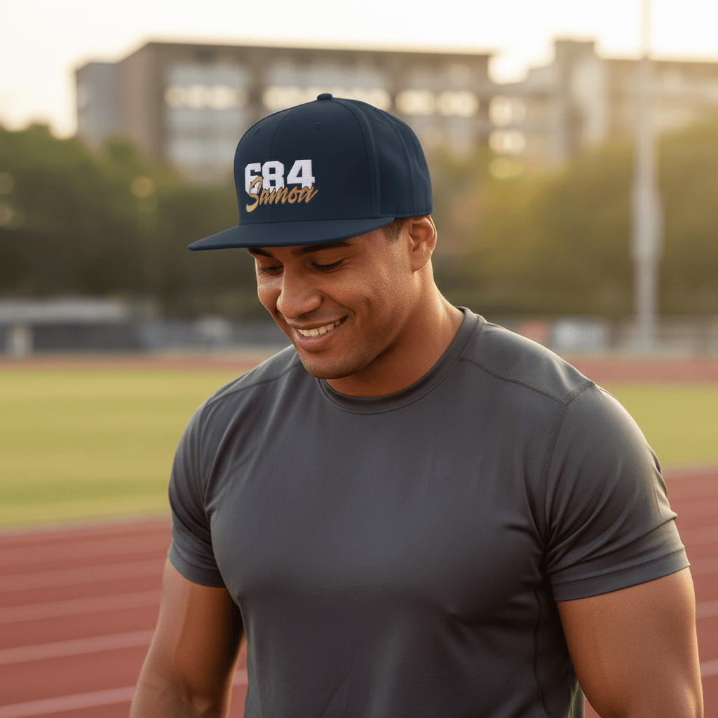 Flat Bill Snapback Hat - 684 Samoa - White & Gold Embroidery - AU/NZ/USA - The Koko Samoa