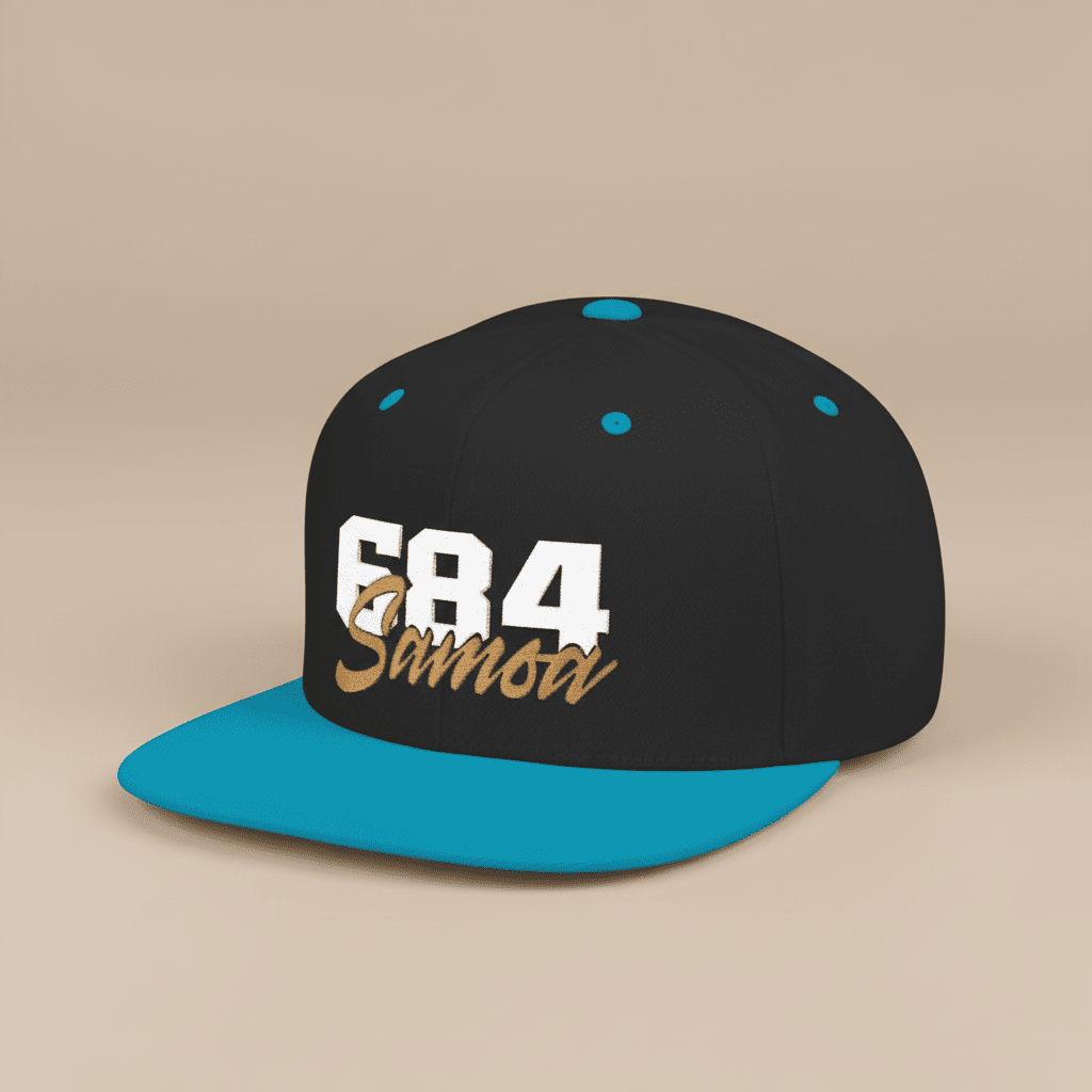 Flat Bill Snapback Hat - 684 Samoa - White & Gold Embroidery - AU/NZ/USA - The Koko Samoa