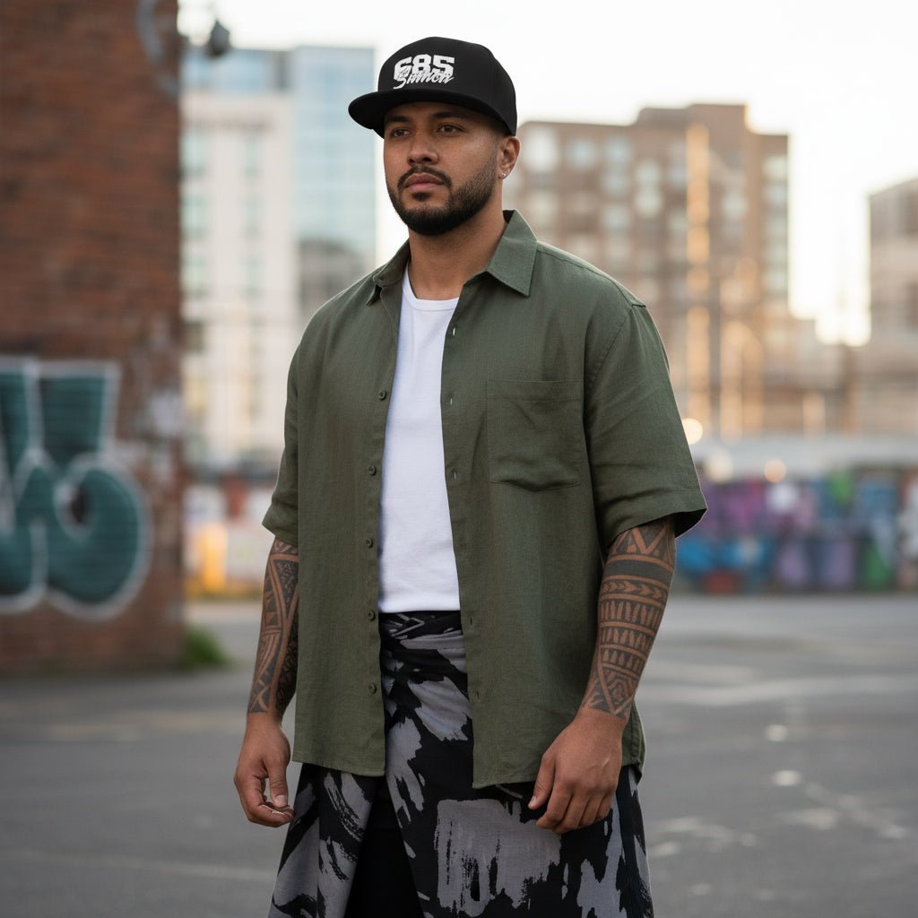 Flat Bill Snapback Hat - 685Samoa - Black Embroidery - AU/NZ/USA - The Koko Samoa