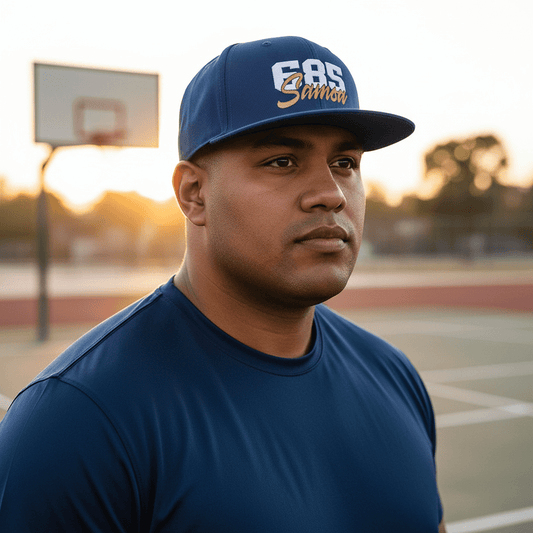 Flat Bill Snapback Hat - 685 Samoa - White & Gold Embroidery - AU/NZ/USA - The Koko Samoa