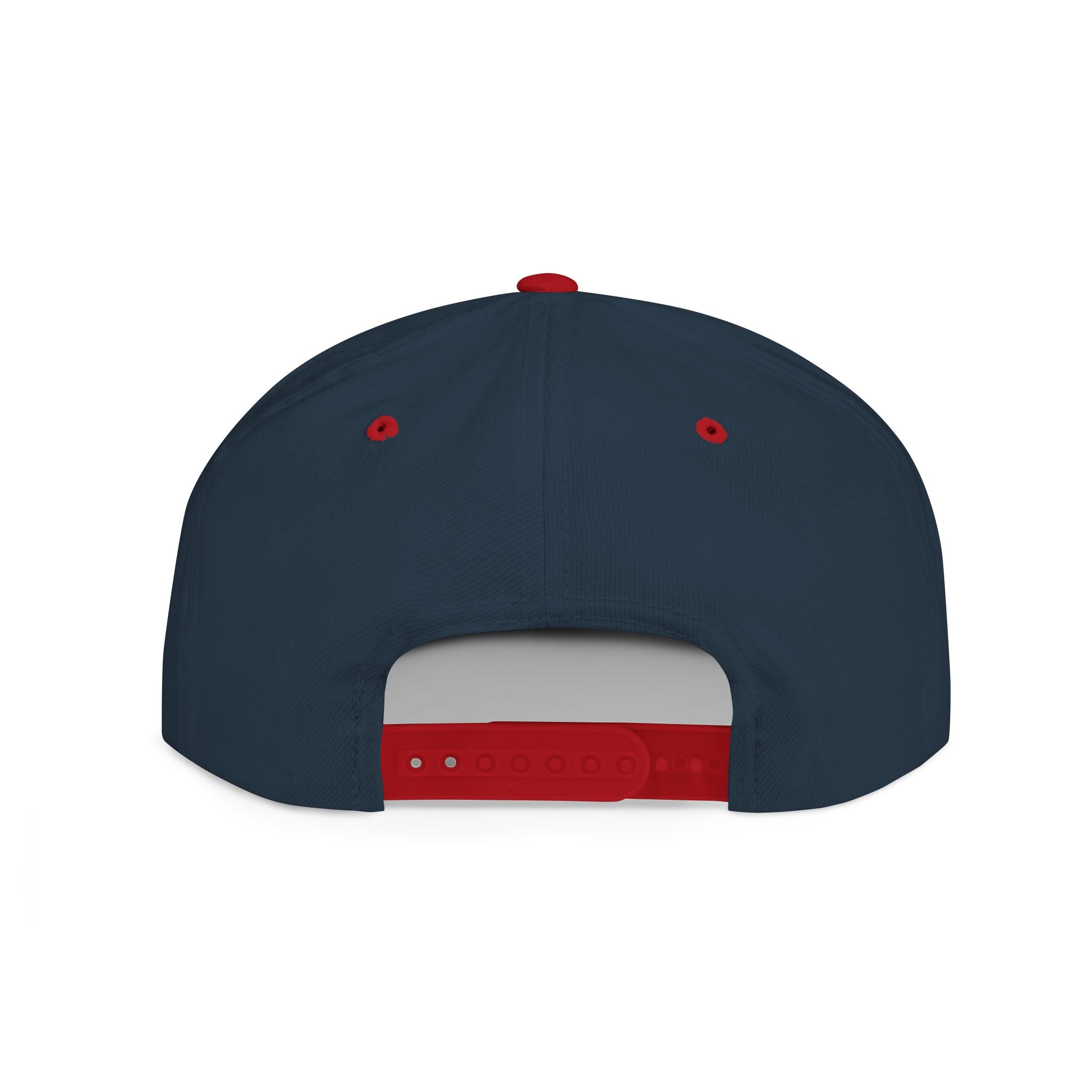 Black flat bill snapback hat by Fulfill Engine with red USA USO embroidery, adjustable one size, featuring a stylish modern design.