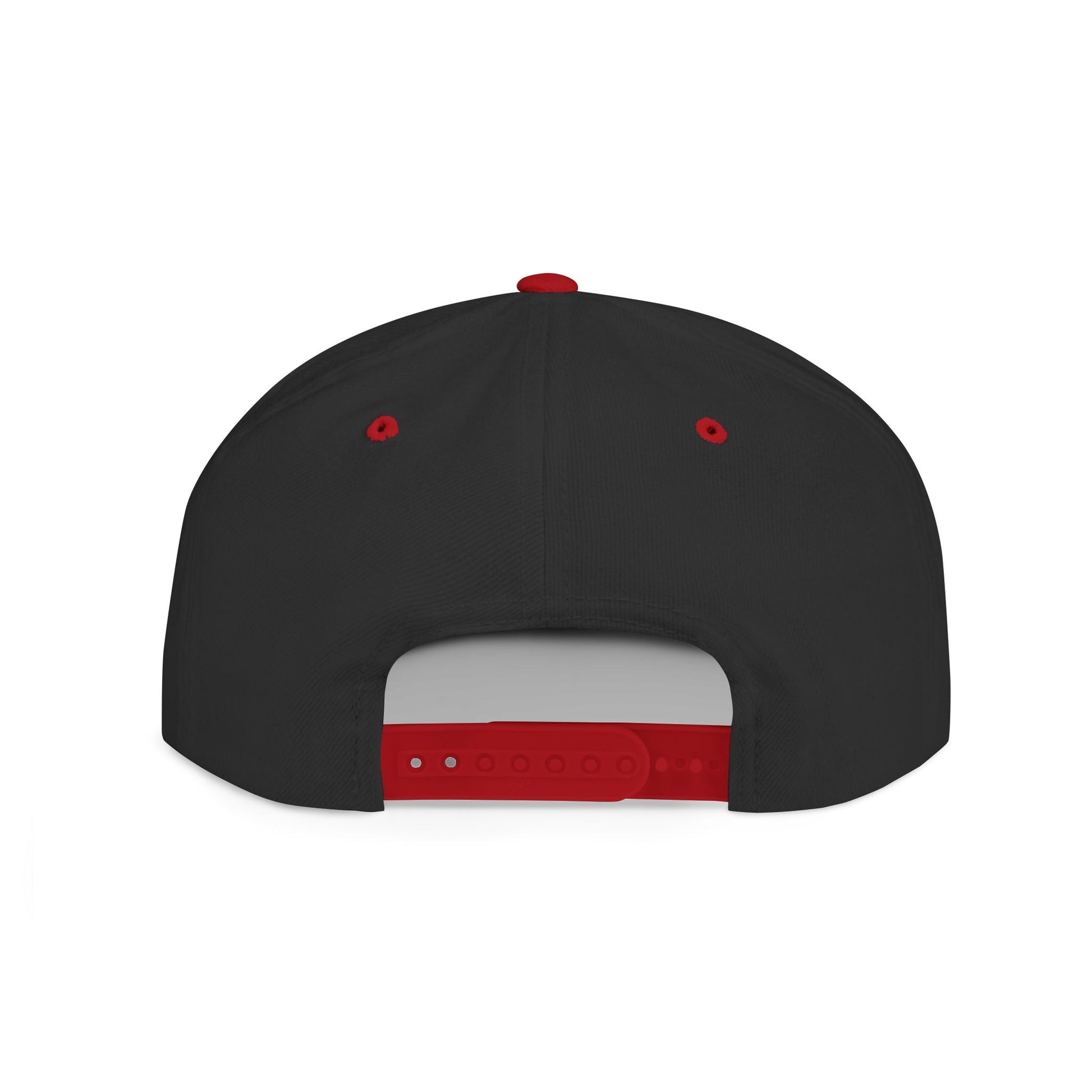 Black flat bill snapback hat by Fulfill Engine with red USA USO embroidery, one size fits all, featuring a classic cap design.