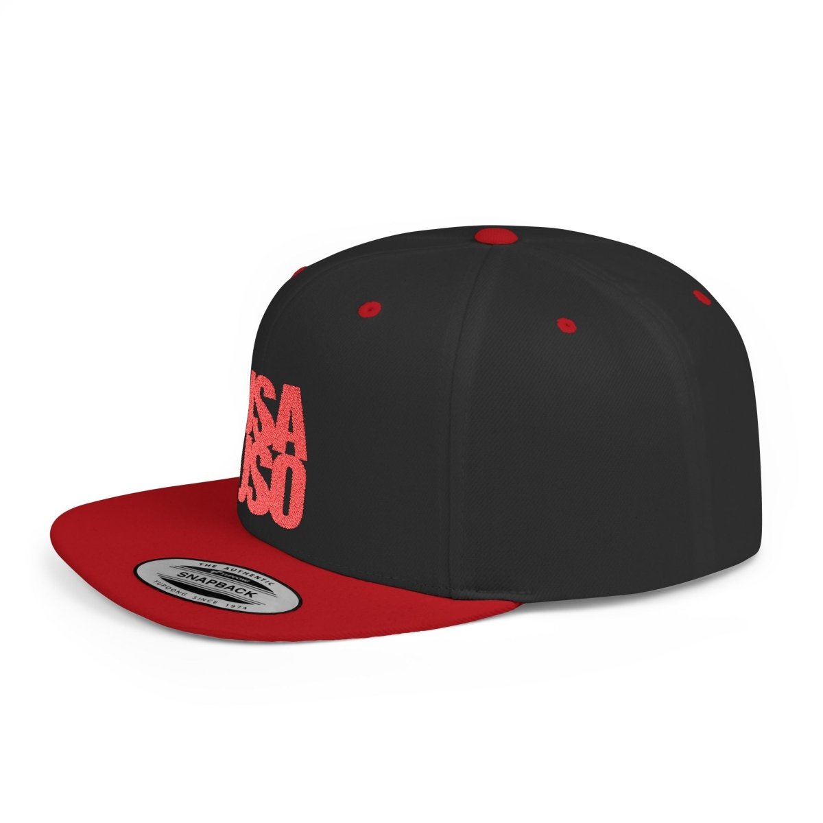 Black flat bill snapback hat by Fulfill Engine featuring red USA USO embroidery, one size fits most, with a stylish modern design.