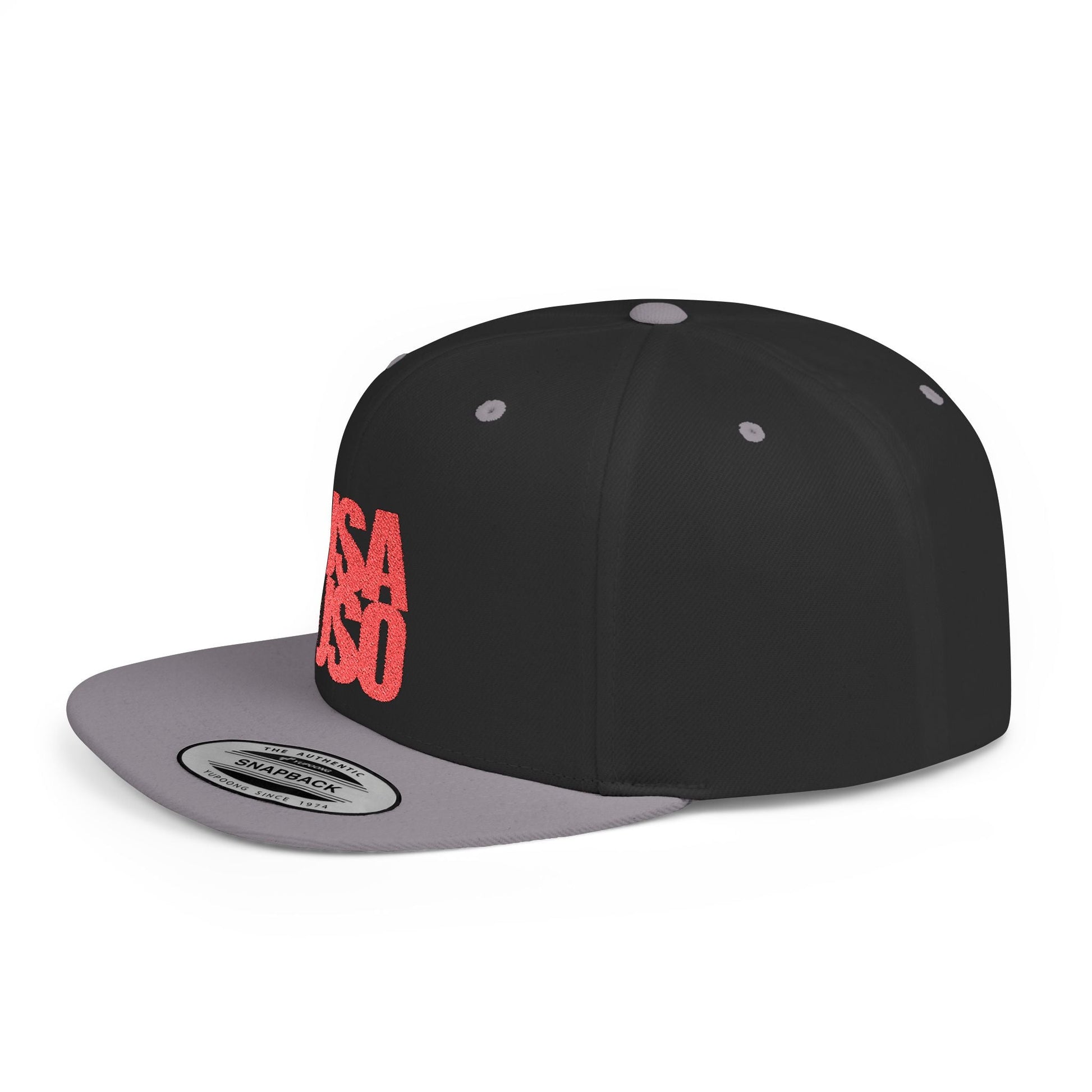 Black flat bill snapback hat by Fulfill Engine with red USA USO embroidery, one size fits all, stylish and casual headwear.
