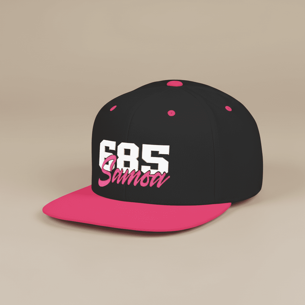 Flat Bill Snapback Hat - 685 Samoa - White & Neon Pink Embroidery - AU/NZ/USA - The Koko Samoa