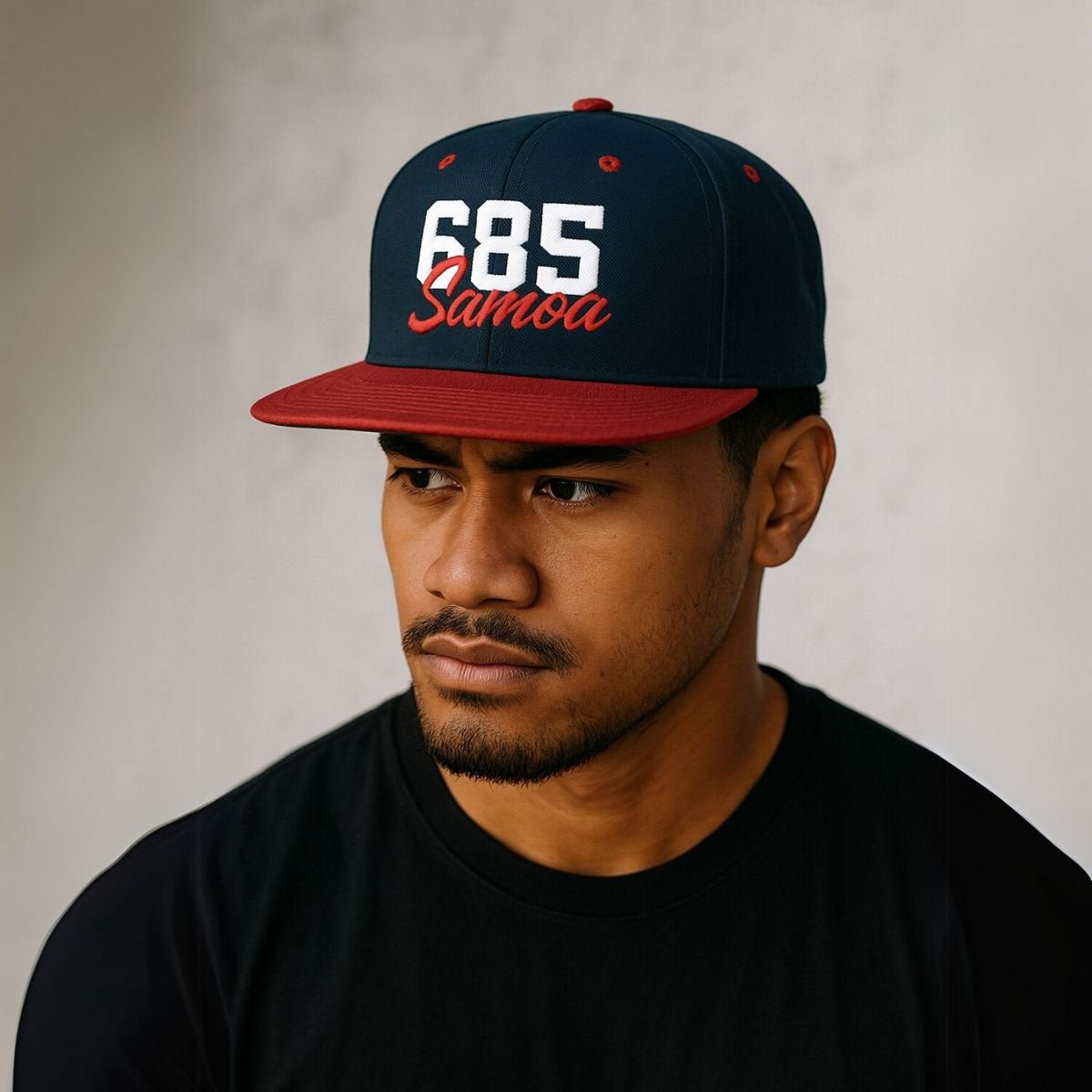 Flat Bill Snapback Hat - 685 Samoa - White & Red Embroidery - AU/NZ/USA - The Koko Samoa