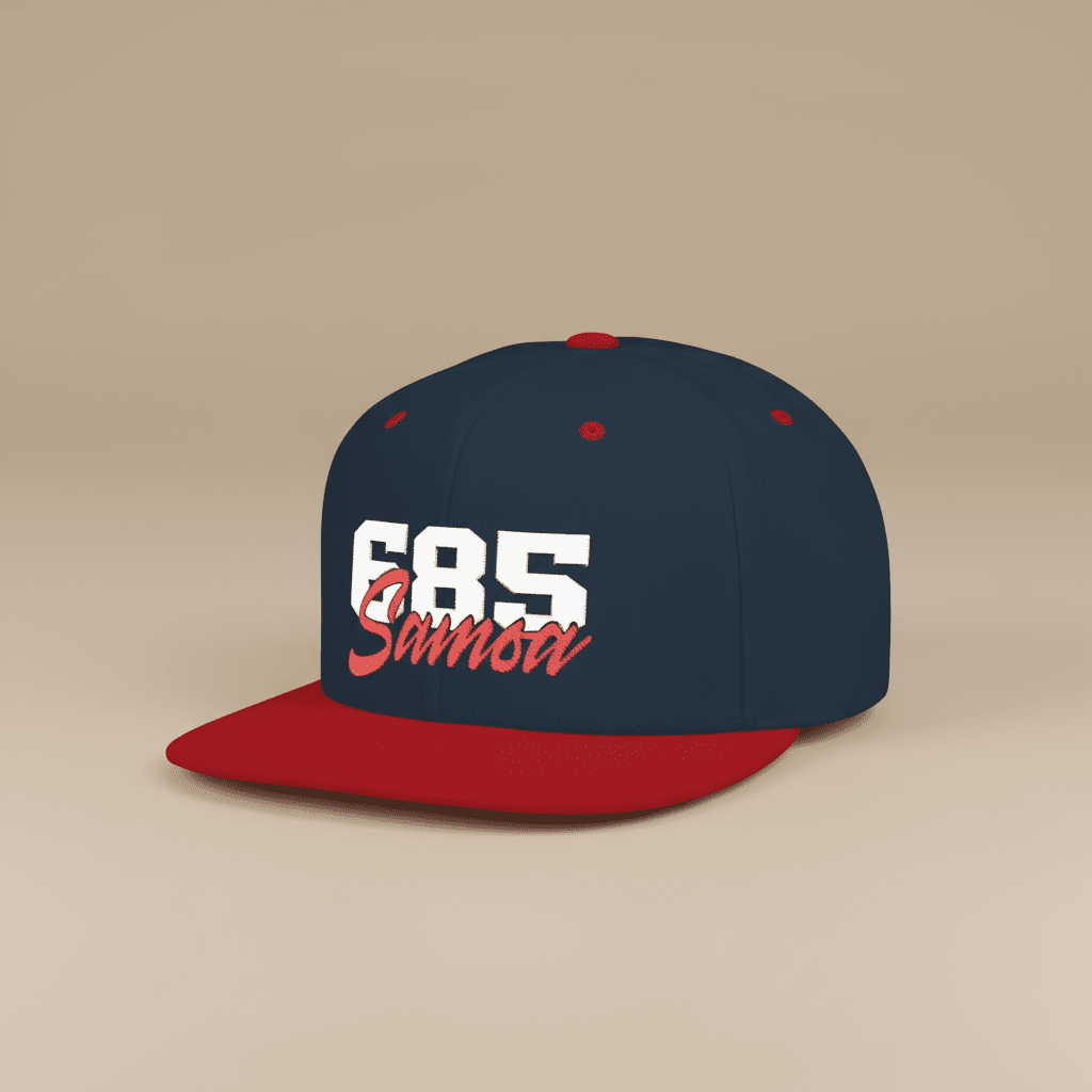 Flat Bill Snapback Hat - 685 Samoa - White & Red Embroidery - AU/NZ/USA - The Koko Samoa