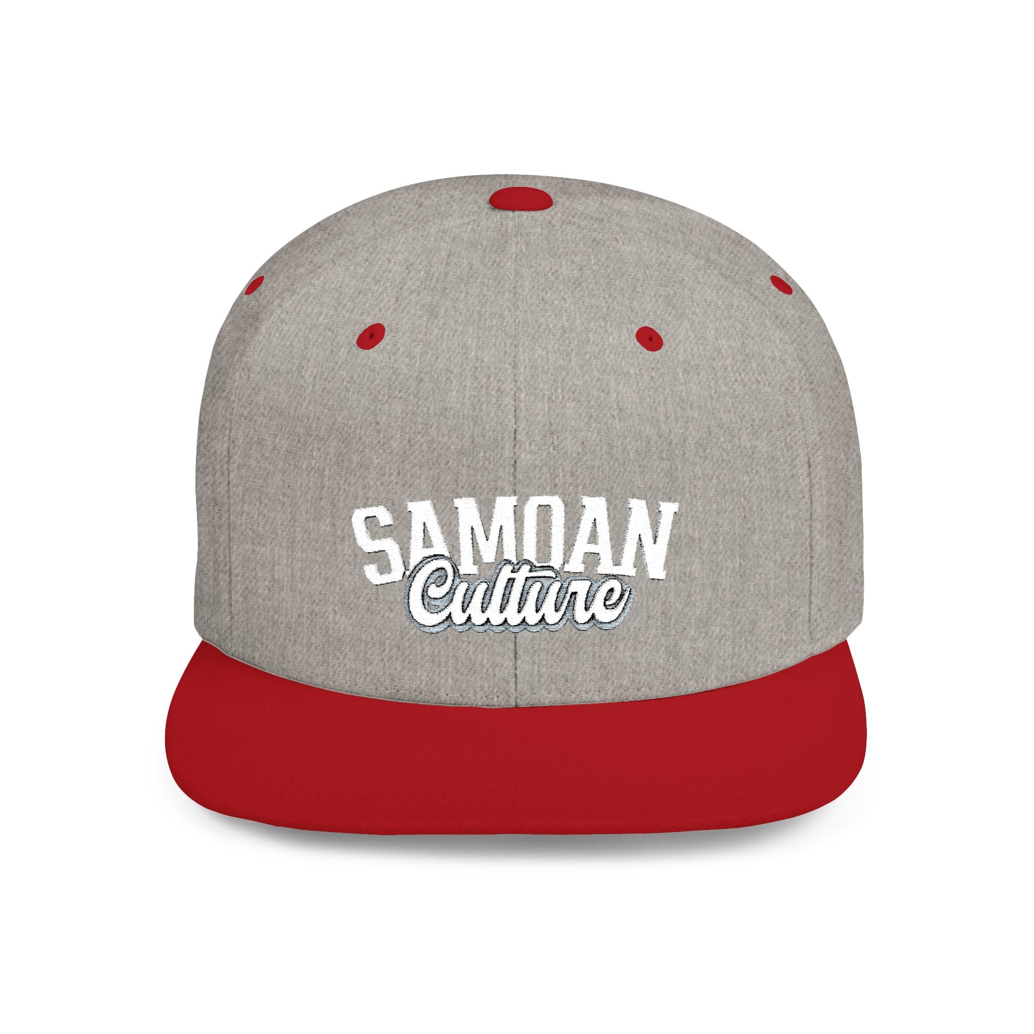 Flat Bill Snapback Hat - Samoa Culture - White & Grey Embroidery - AU/NZ/USA - The Koko Samoa