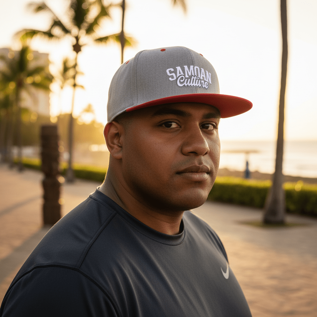 Flat Bill Snapback Hat - Samoa Culture - White & Grey Embroidery - AU/NZ/USA - The Koko Samoa