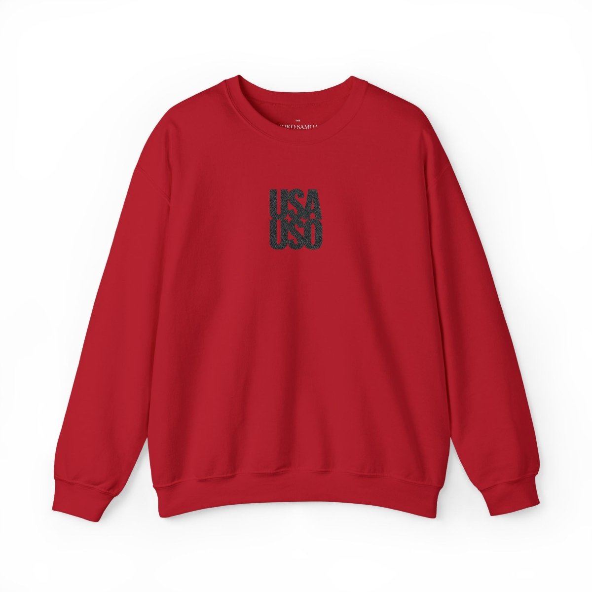 Fulfill Engine unisex heavy sweatshirt in black with embroidered USO USA logo, ideal for casual wear in AU, NZ, and USA.