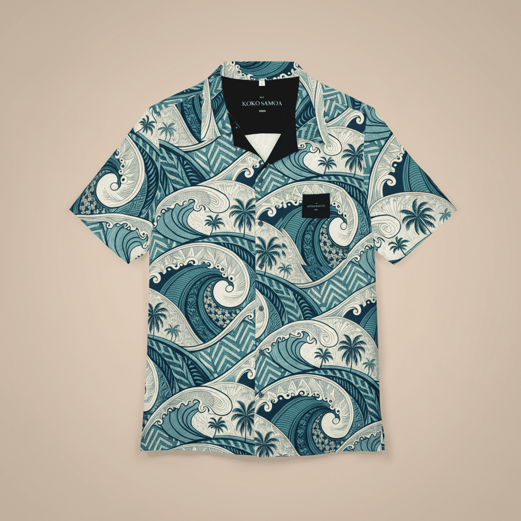 KoaTech™ - Hawaiian Button - Down Shirt - Blue Waves - AU/NZ/USA - The Koko Samoa