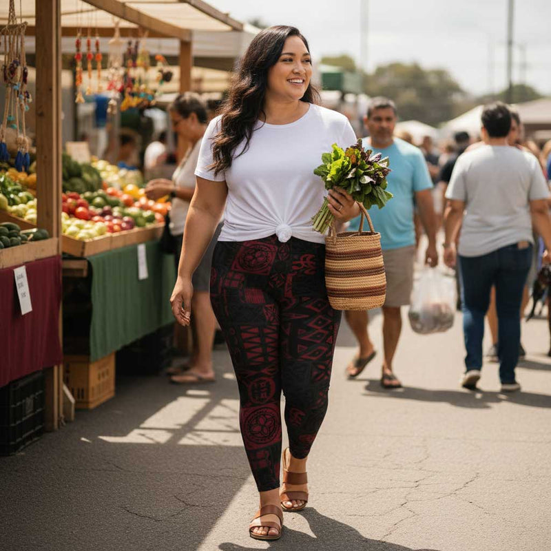 IslandFlex Mid - Rise Leggings - Elei Red - AU/NZ/USA - The Koko Samoa