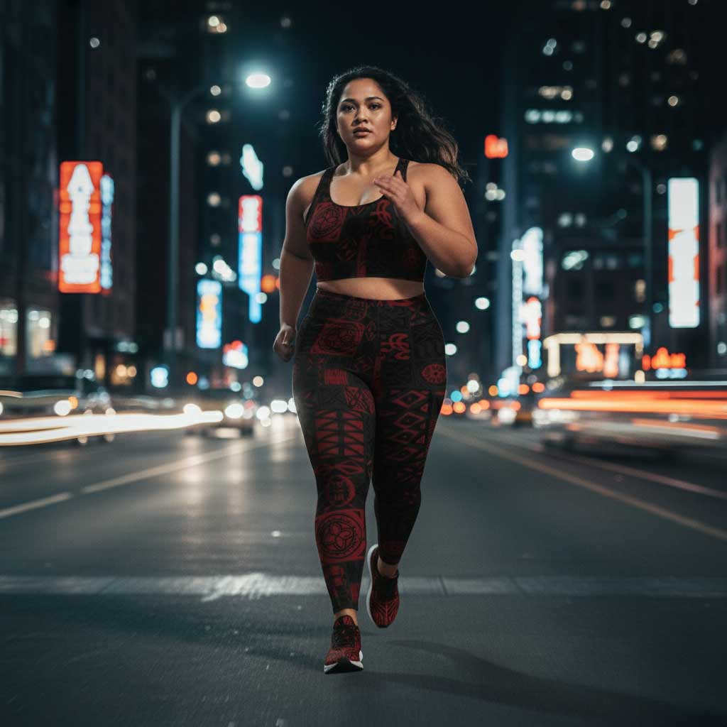 IslandFlex Mid - Rise Leggings - Elei Red - AU/NZ/USA - The Koko Samoa