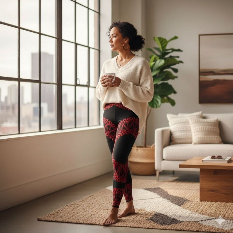 PasifikaOne Mid - Rise Leggings - Tonga Black Red - AU/NZ/USA - The Koko Samoa