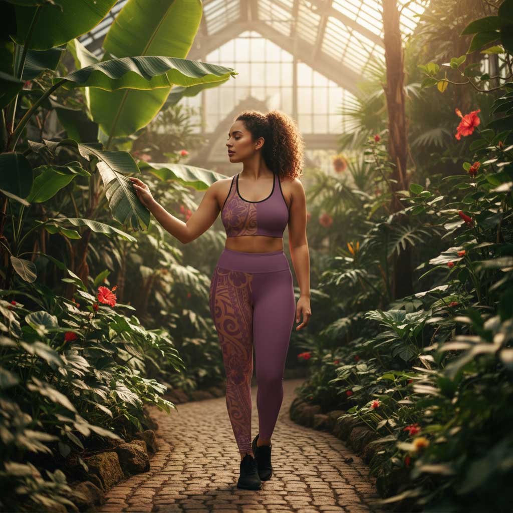 High-waisted leggings from IslandRise by Miami Sublimation in Brandied Melon, showing the vibrant color and smooth fit.
