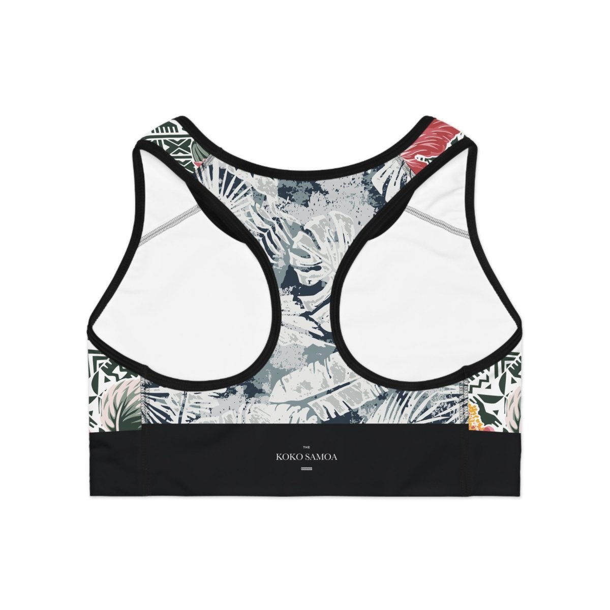 Black seamless sports bra by FYBY with contrast stitching from the Solosolo Blooms collection, designed for active wear.