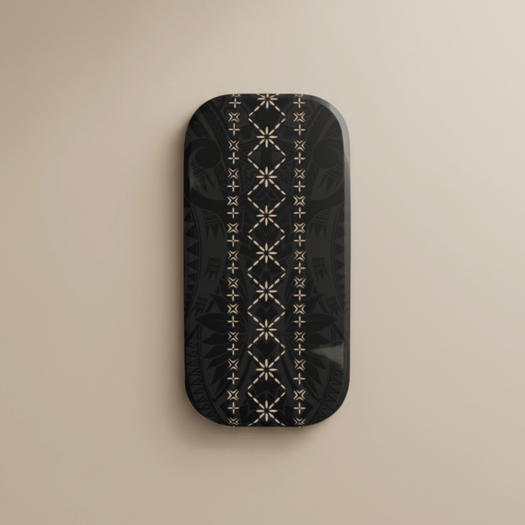 WOYC Malu phone grip stand featuring Koko Samoa design, versatile for AU, NZ, and USA models, showcasing vibrant cultural artwork.