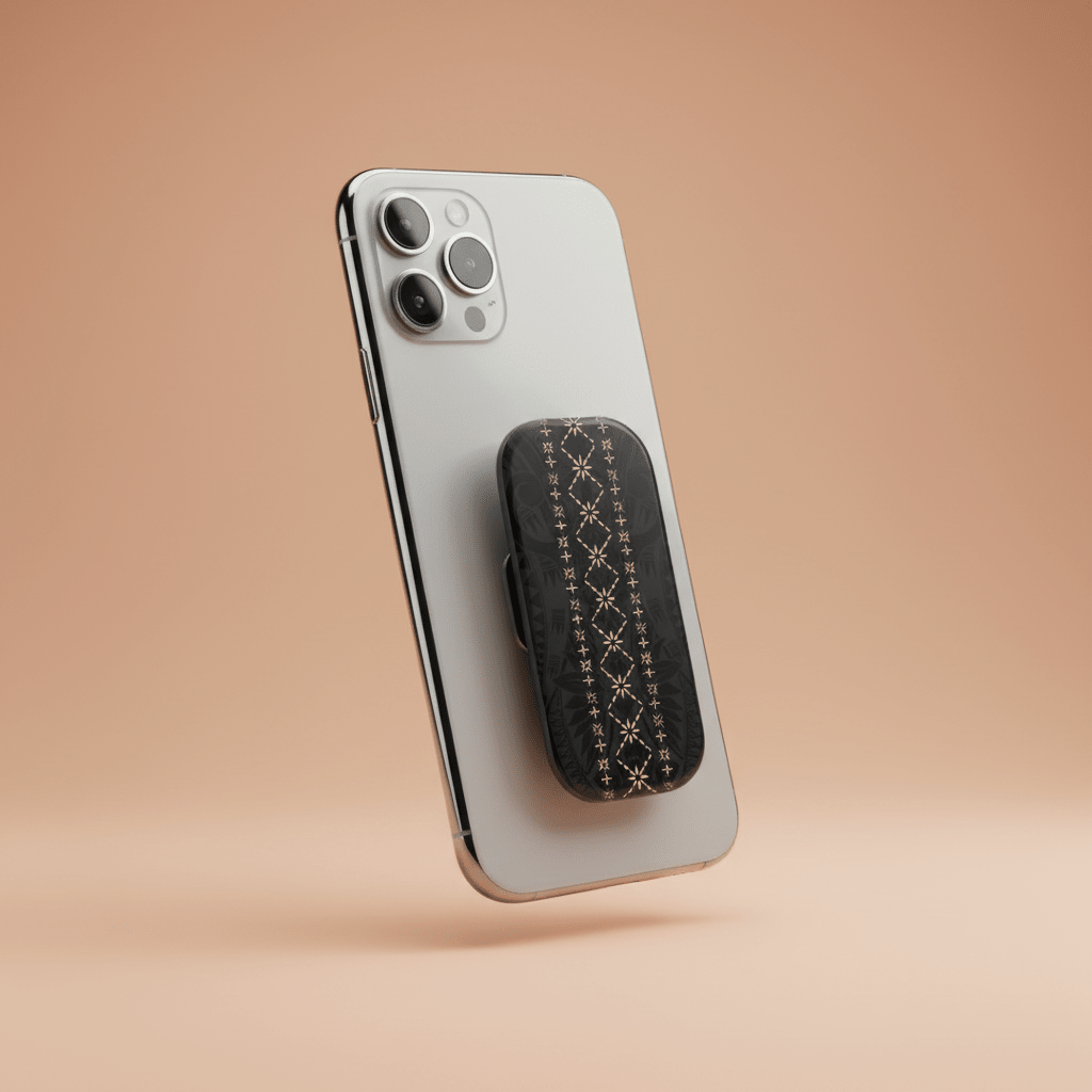 WOYC Malu phone grip stand, AU/NZ/USA version, featuring a traditional Samoan design, adjustable grip for secure smartphone handling