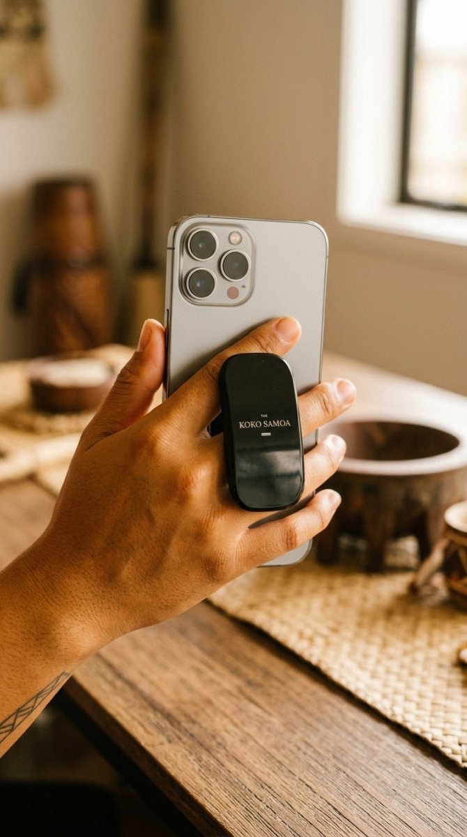 The Brand Classic phone grip stand with a stylish design, perfect for secure handling and easy phone use.