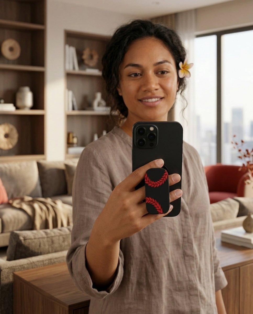 Grip Stand Ula Fala accessory with vibrant Samoan design, designed for versatile device support and stability.