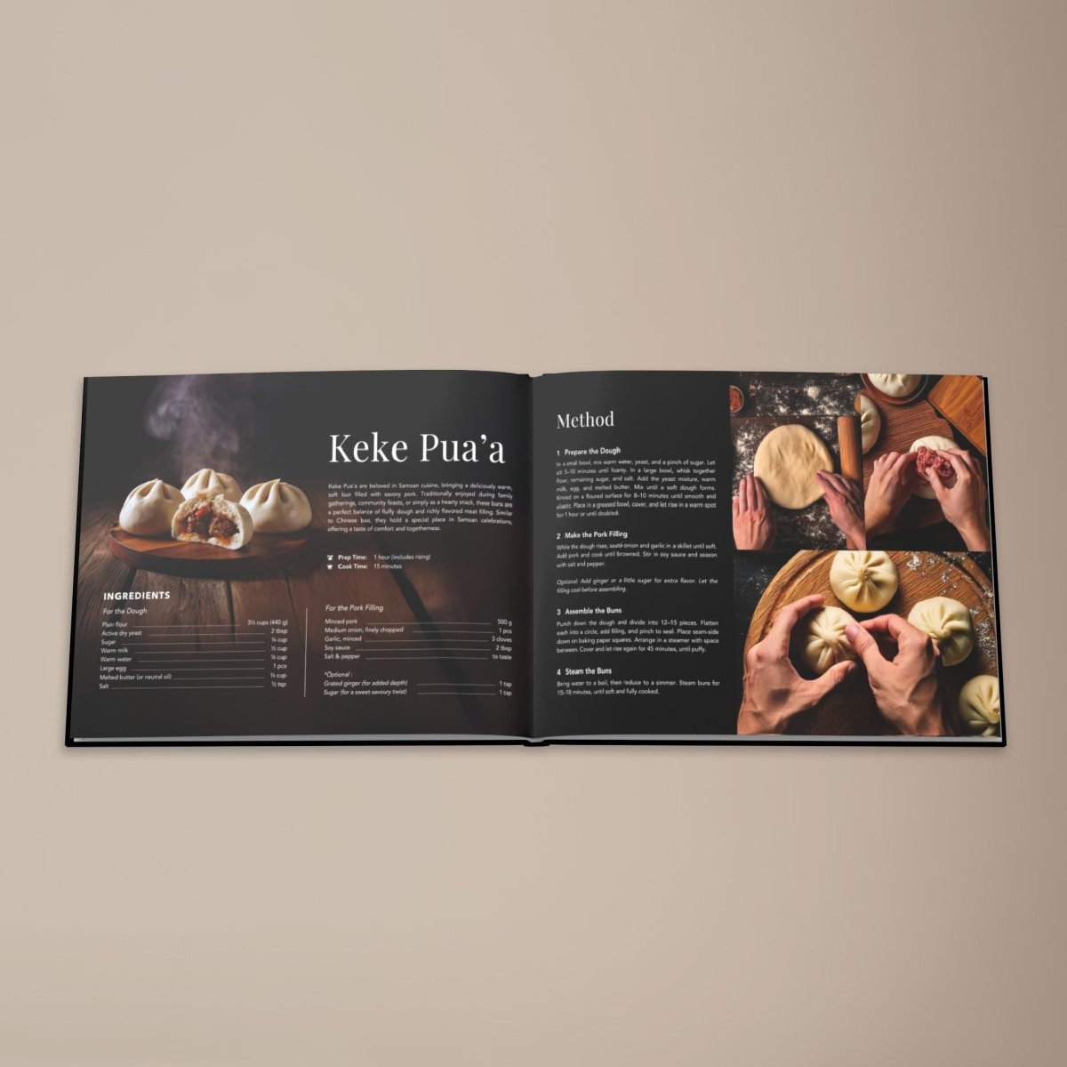 Hardcover keepsake book featuring 6 authentic Samoan recipes, titled The Samoan Mains, by District Photo.
