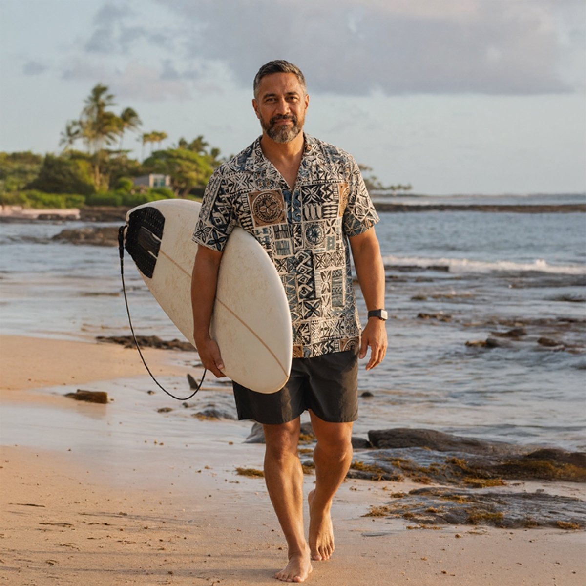 Hawaiian Camp Shirt - Elei Steel - AU/NZ/USA - The Koko Samoa