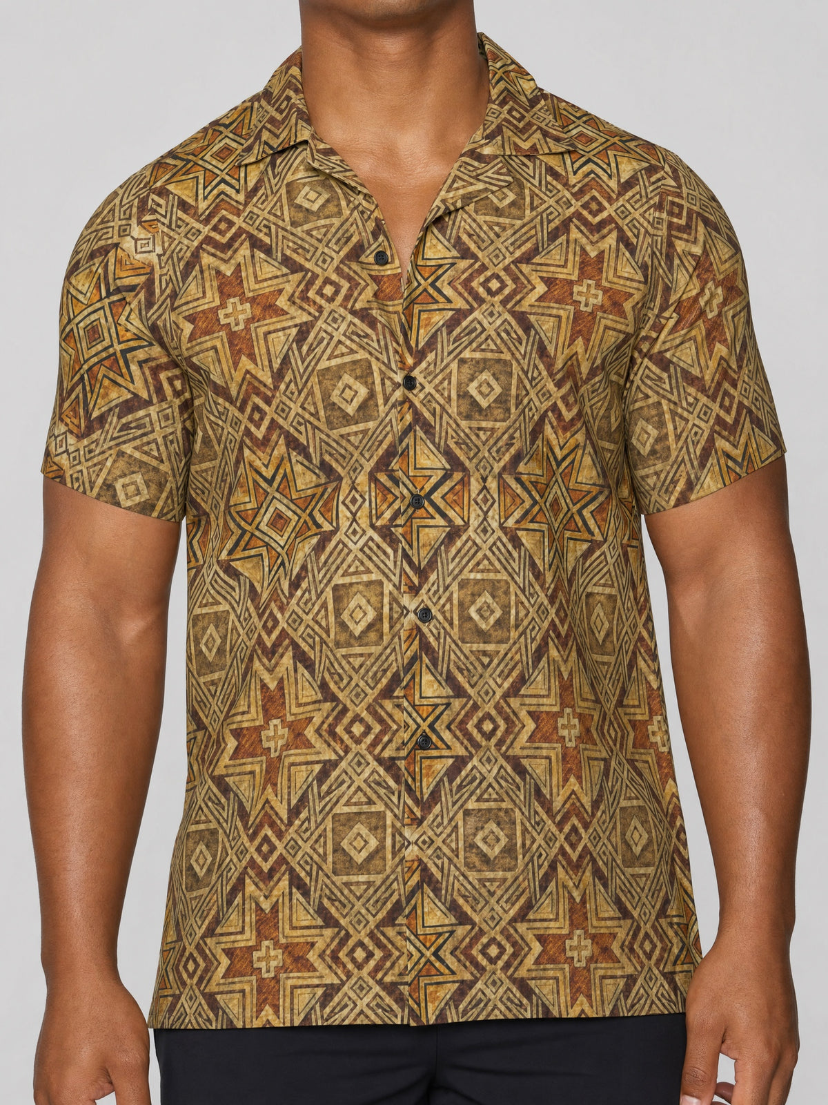 Hawaiian Camp Shirt - Earthline on a light grey studio background