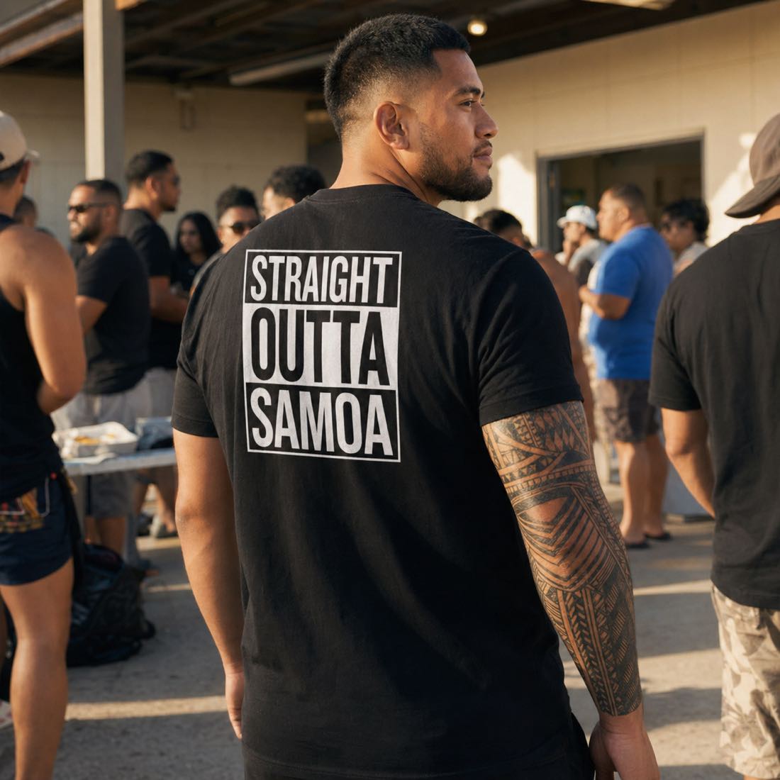 Black heavy unisex tee with the Straight Outta Samoa print, The Koko Samoa