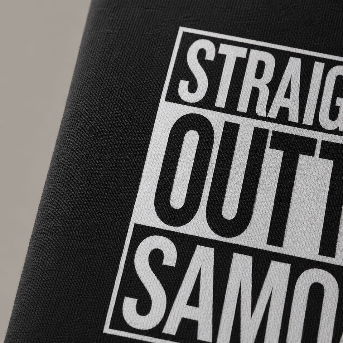 Black heavy unisex tee with the Straight Outta Samoa print, The Koko Samoa