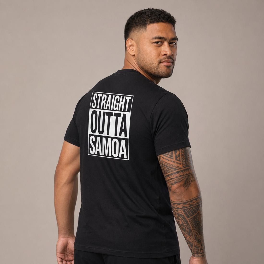 Black heavy unisex tee with the Straight Outta Samoa print, The Koko Samoa