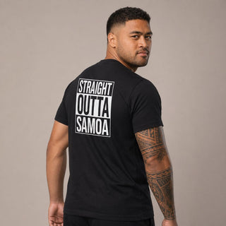 Black heavy unisex tee with the Straight Outta Samoa print, The Koko Samoa