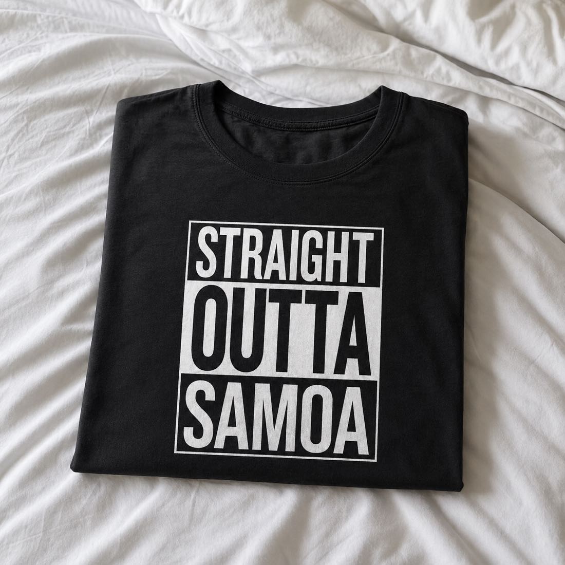 Black heavy unisex tee with the Straight Outta Samoa print, The Koko Samoa