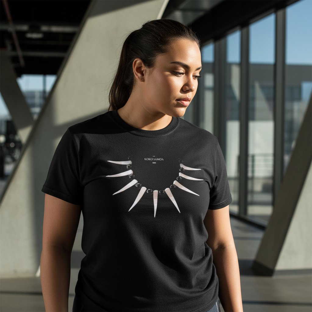 Black heavy unisex tee with the Ula Nifo print, The Koko Samoa