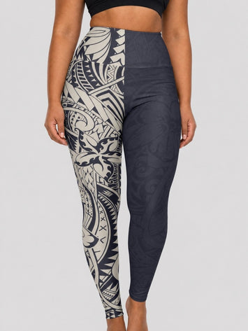 High Waisted Yoga Leggings - Blue Bloom - USA - The Koko Samoa