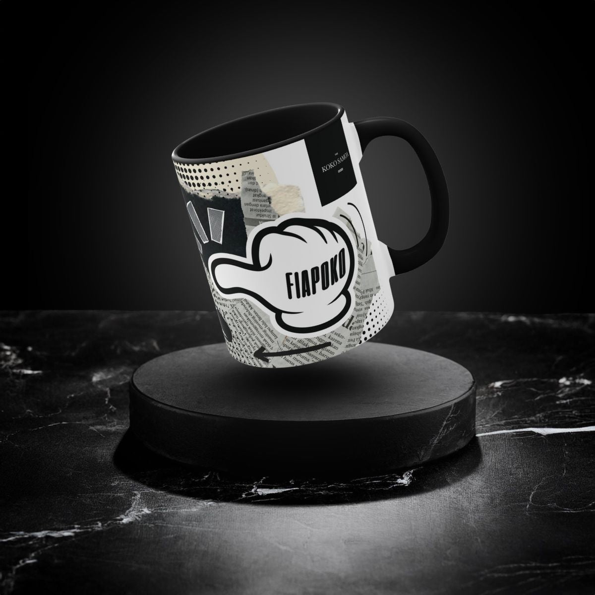 Black LimaLuxe™ 11oz mug featuring "Look At Fiapoko" design, made by Imagine Your Photos, ideal for coffee or tea.