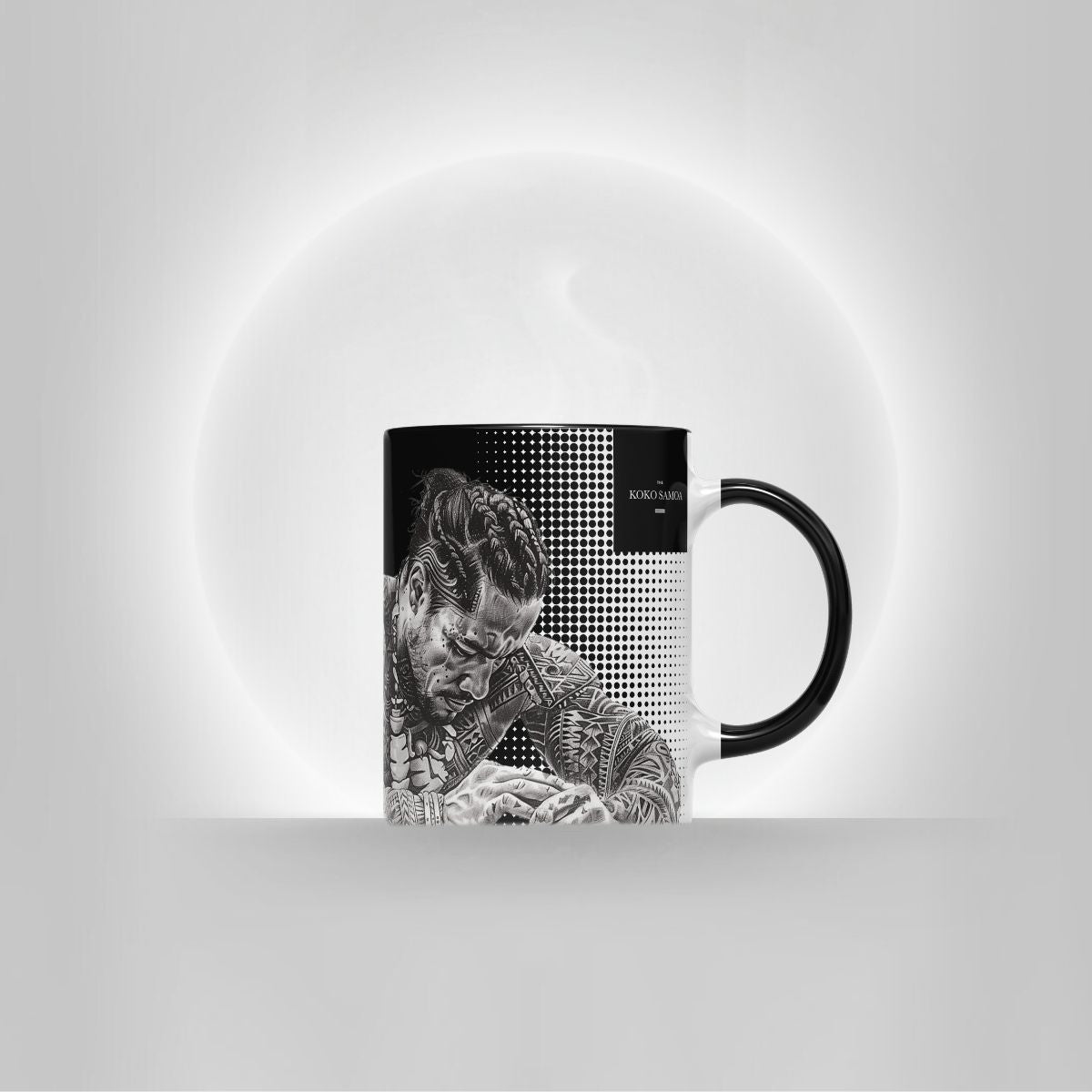 LimaLuxe™ 11oz black ceramic mug with Toa design, featuring the Imagine Your Photos brand logo on a white background.