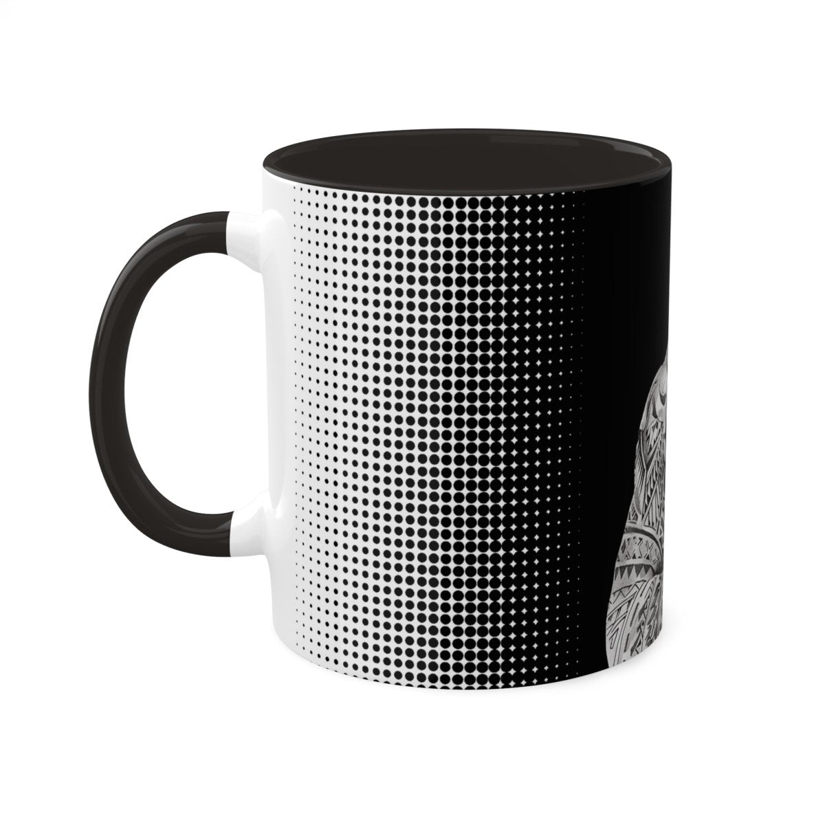 Black LimaLuxe™ 11oz mug with "Toa" design by Imagine Your Photos, featuring a sturdy ceramic construction and ergonomic handle.
