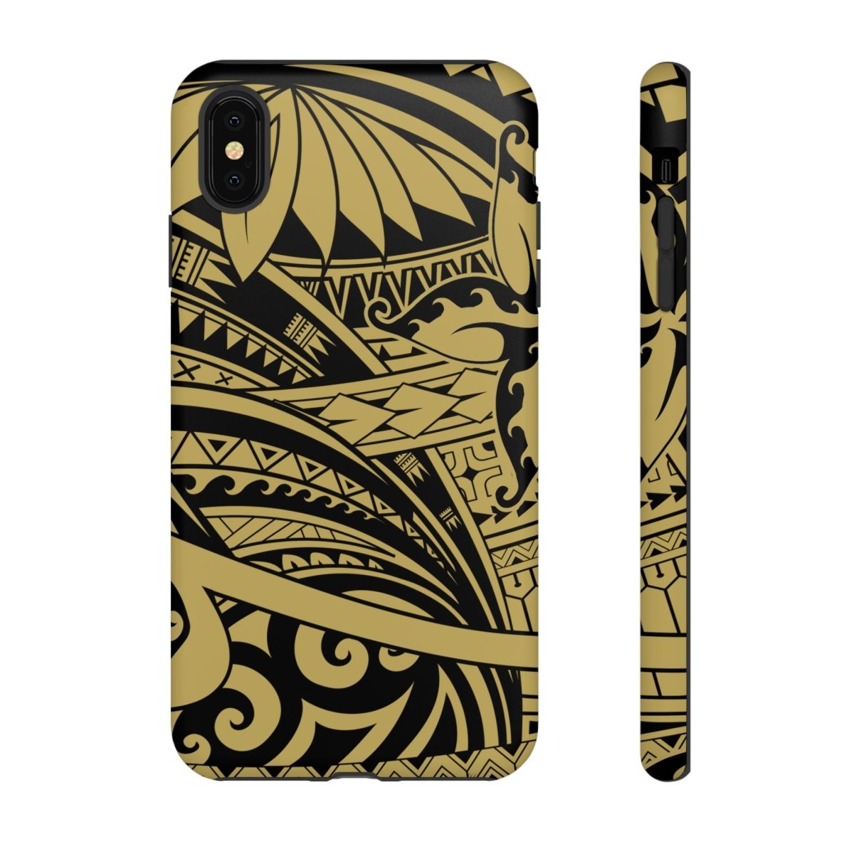 iPhone Tough Phone Case in Bloom Gold, durable protective cover for iPhone, featuring a floral design.